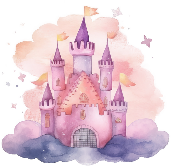 Pink Watercolor Castle Isolated.