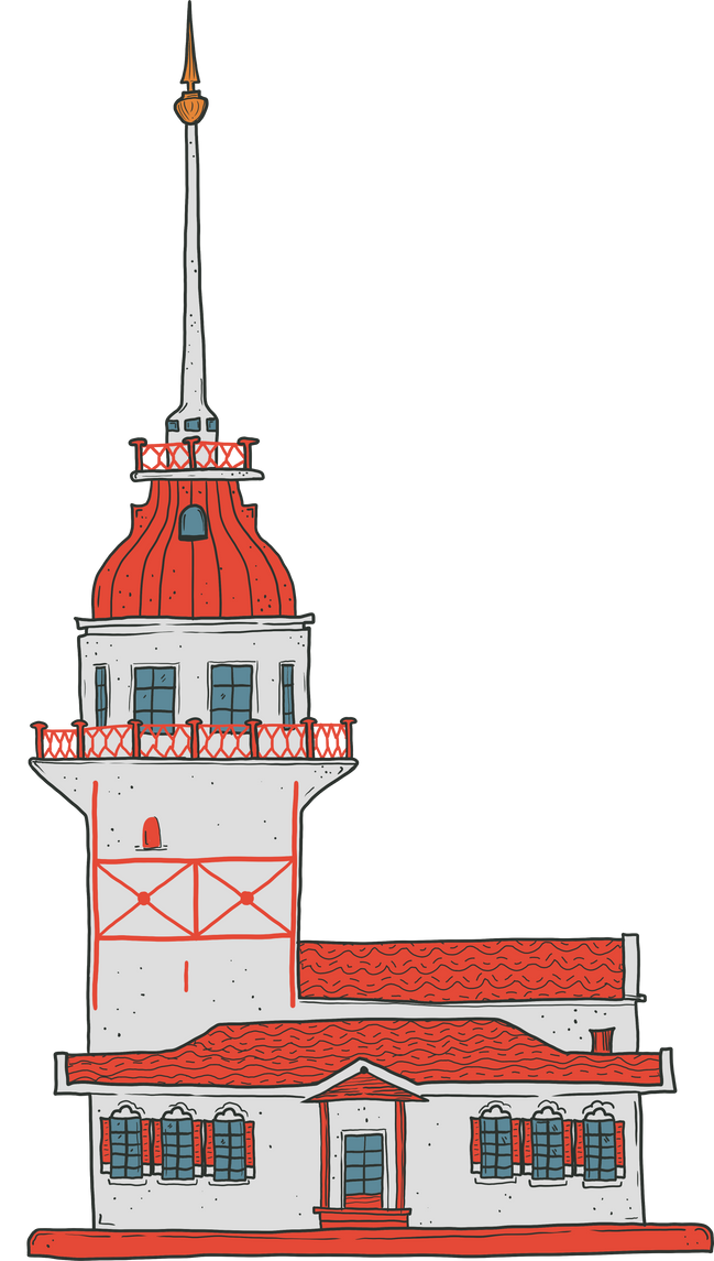 Red White Istanbul Maiden's Tower Drawing
